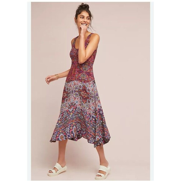 anthro midi dress Sold Anthropologie 'Slim Fringed Midi Dress' Retails for $320 Condition:  GUC, shoulders have lost some beading, but will disguised (see picture)  Size: missing Measurements: PTP- 17 (34), waist: 15.5 (31)